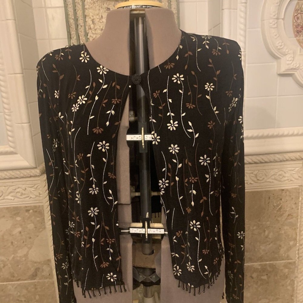 Social Circles. Size 16. Jersey. 1 Button Cardigan. Beaded Fringe. B87.